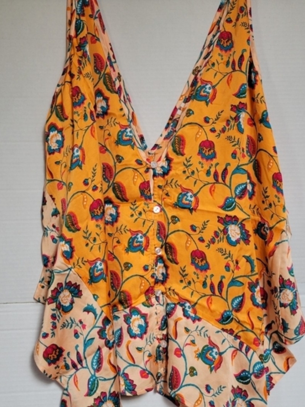 Anthropologie Floral Button-Front V-Neck Camisole - Yellow & Cream